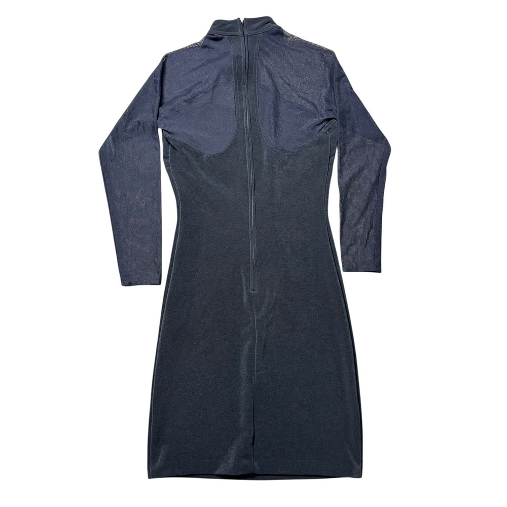 Vintage Hollywood Nites Dress Women's Small Black Sheer Mesh Long Sleeve 90s